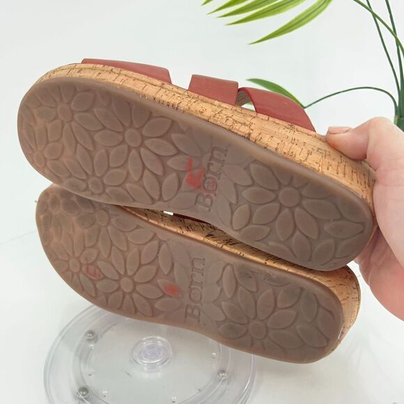 Born Sandals Women's 9 Luna Slide Red Leather Slip On Wedge Casual Open Toe - Picture 3 of 16